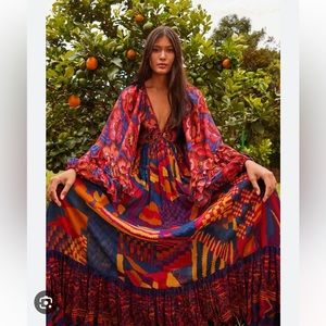 Farm Rio BLUE ABSTRACT PATCHES MAXI DRESS